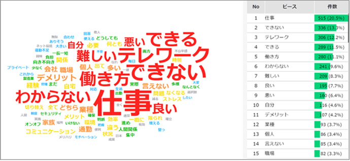 「どちらともいえない」を選択した人のコメントで出現頻度が高いワード